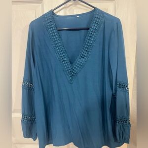 Amazon Teal Women's Blouse with Lace Accents